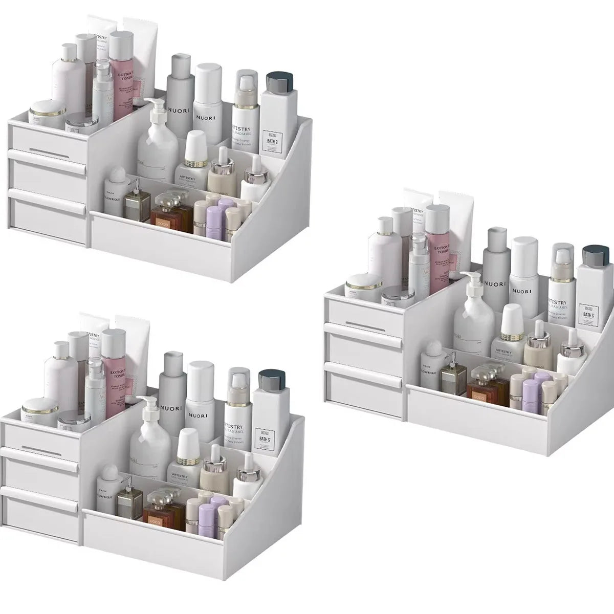 White Plastic Makeup Storage Box - Single Unit, Perfect for Dormitory and Desktop Cosmetic Organization