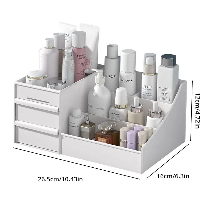 White Plastic Makeup Storage Box - Single Unit, Perfect for Dormitory and Desktop Cosmetic Organization