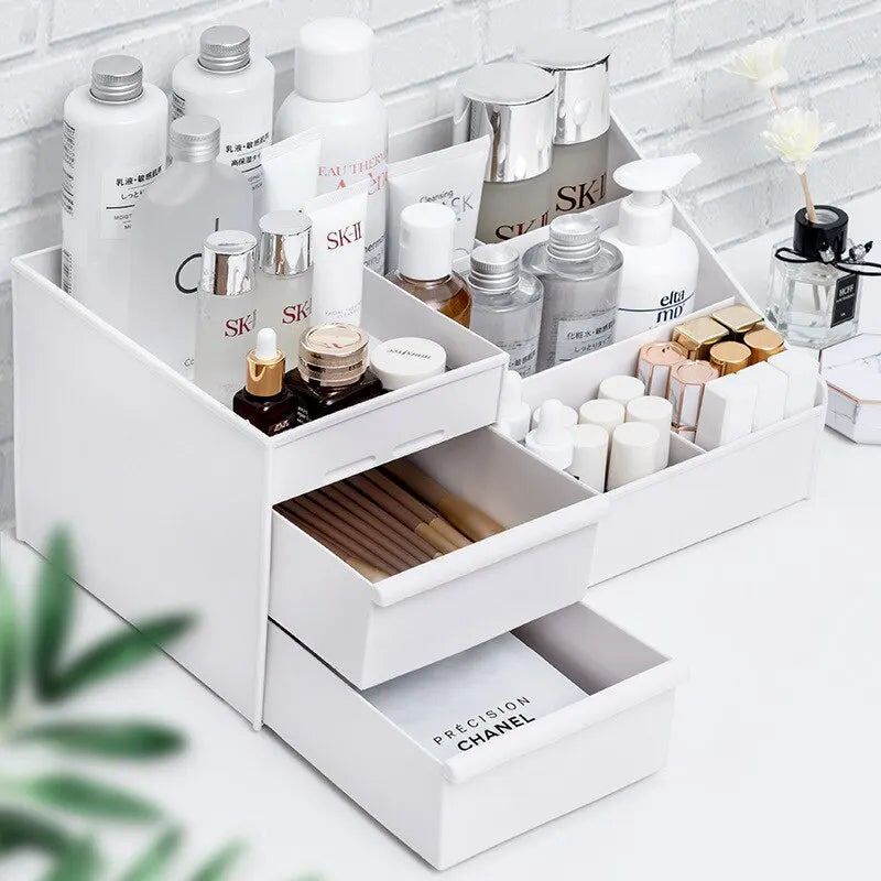 White Plastic Makeup Storage Box - Single Unit, Perfect for Dormitory and Desktop Cosmetic Organization