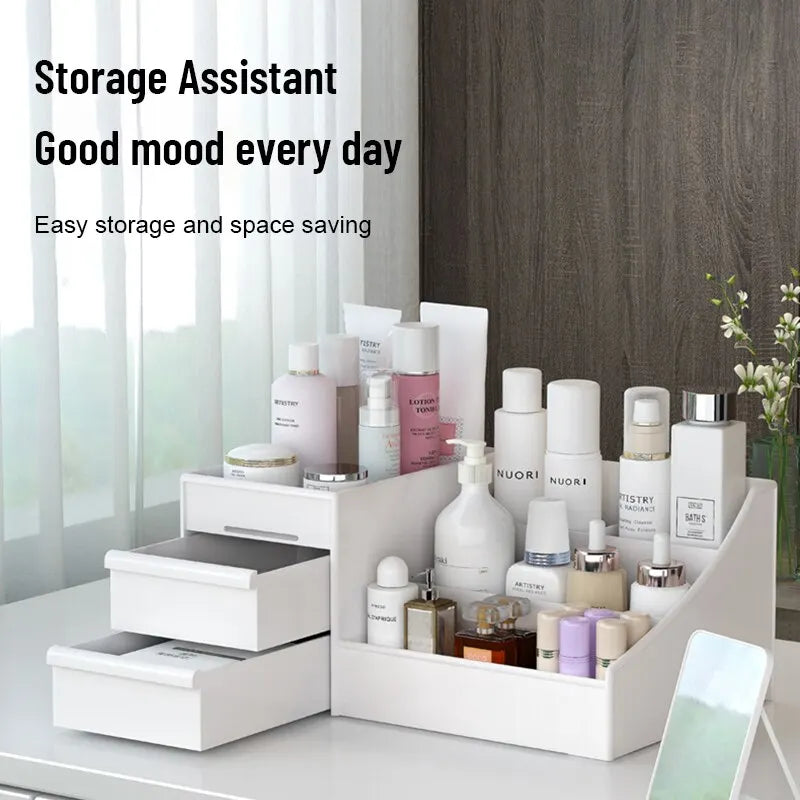 White Plastic Makeup Storage Box - Single Unit, Perfect for Dormitory and Desktop Cosmetic Organization